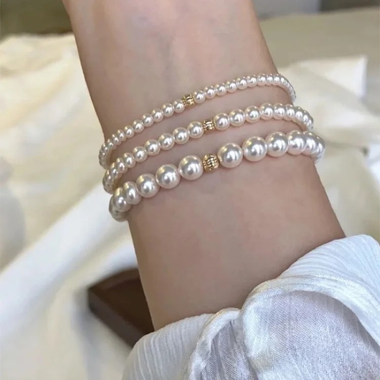 S925 sterling silver small gold beads Shijia pearl round bracelet exquisite and versatile same style niche design high-end bracelet