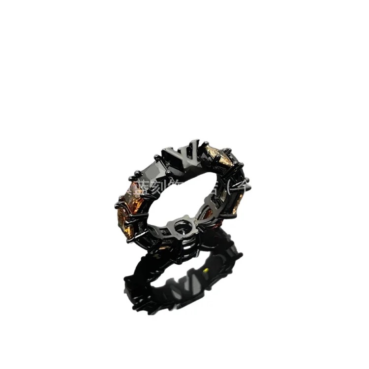 Jewelry black ring rhinestone internet celebrity ring mother-of-pearl four-leaf clover ring titanium steel ring
