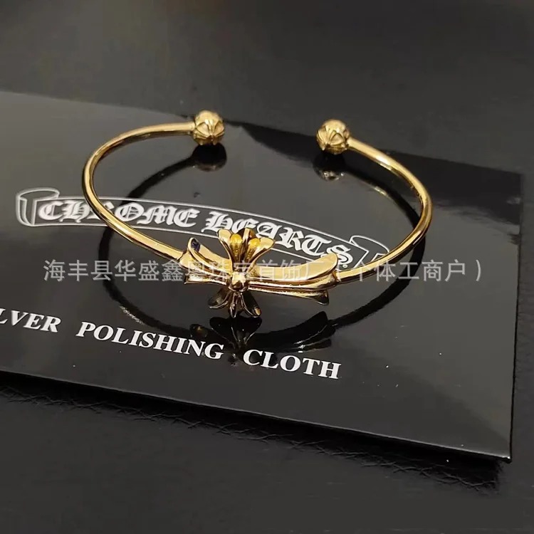 Croxintai Silver Cross Flower Bracelet Trendy Brand Light Luxury Fashion Versatile Retro Distressed Open Bracelet for Men and Women image 4