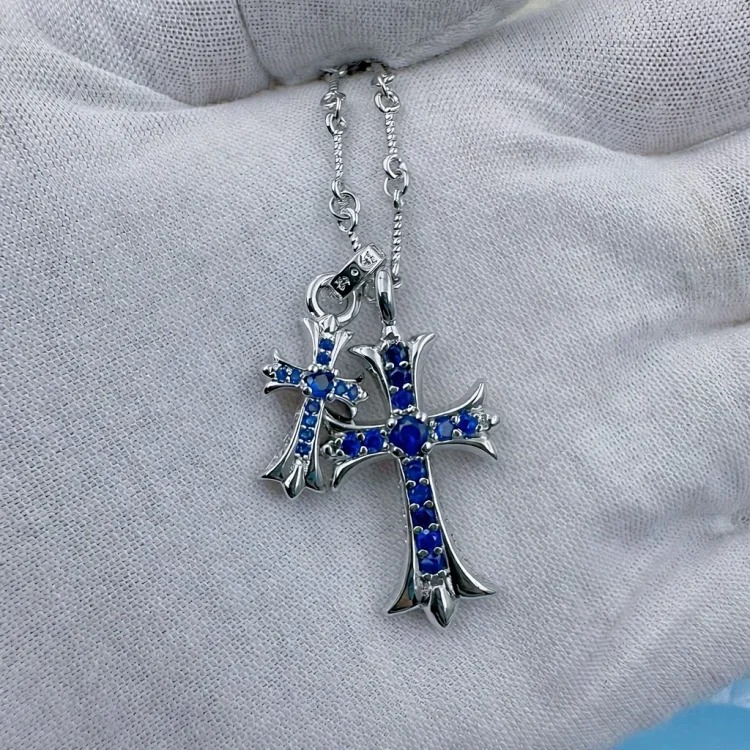 Chrome Hearts Ch Retro Croton Necklace S925 Silver Double Cross Bamboo Chain Diamonds Niche Trend Men's and Women's Necklace Jewelry image 6
