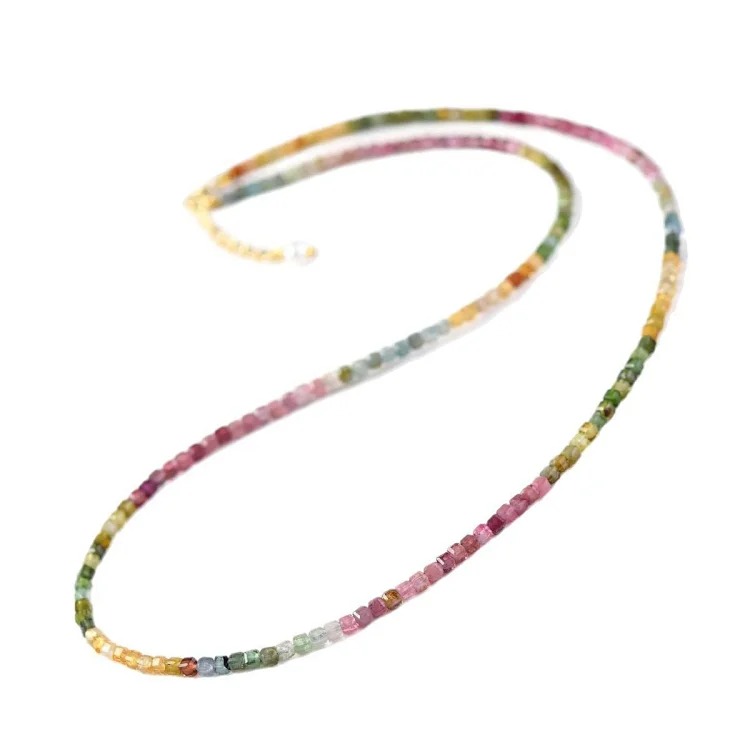 Tourmaline Necklace for Women East China Sea Crystal Jade Jade Rainbow Bracelet String Pearl Clavicle Chain Small Sugar Cube Necklace Pendant