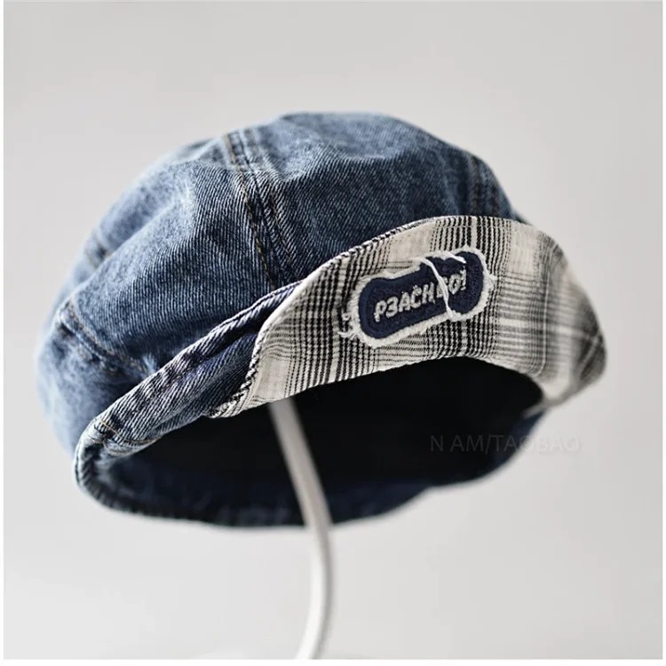 Patch flange soft brim denim beret for women, simple, fashionable, versatile, casual, literary, spring and autumn style painter's hat