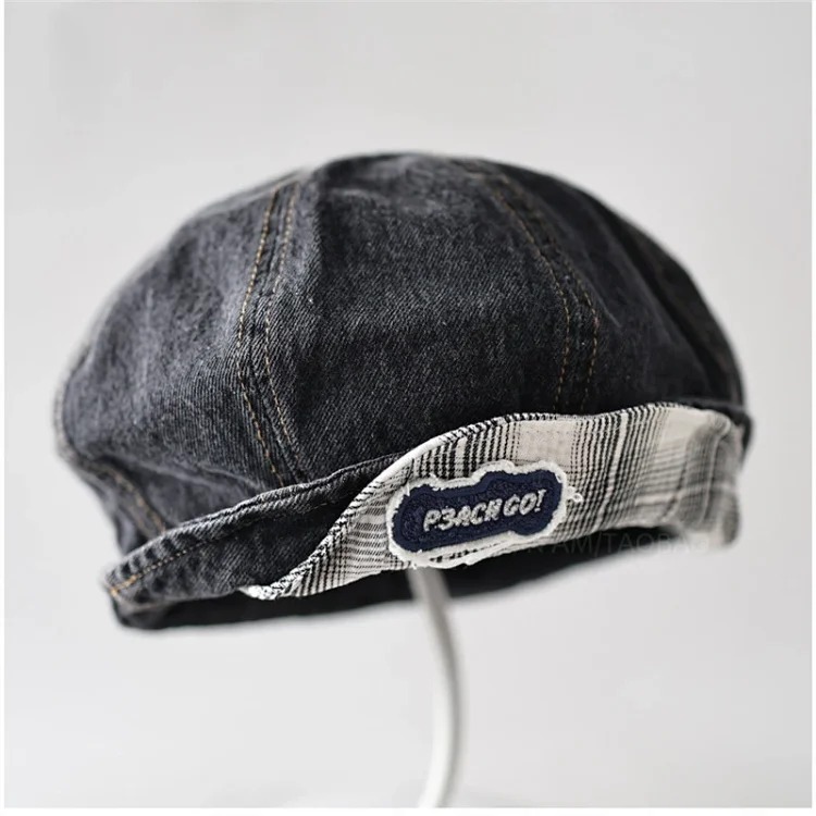 Patch flange soft brim denim beret for women, simple, fashionable, versatile, casual, literary, spring and autumn style painter's hat