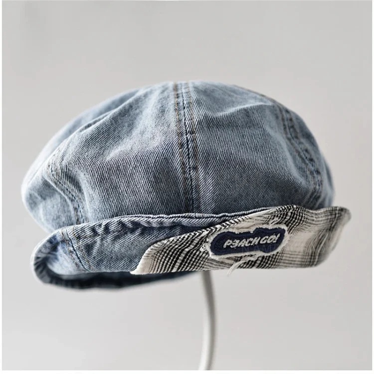 Patch flange soft brim denim beret for women, simple, fashionable, versatile, casual, literary, spring and autumn style painter's hat