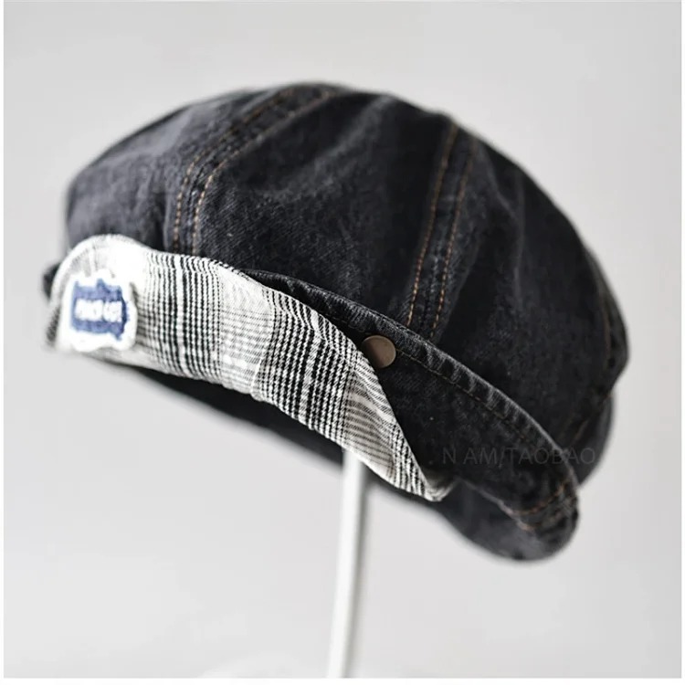 Patch flange soft brim denim beret for women, simple, fashionable, versatile, casual, literary, spring and autumn style painter's hat