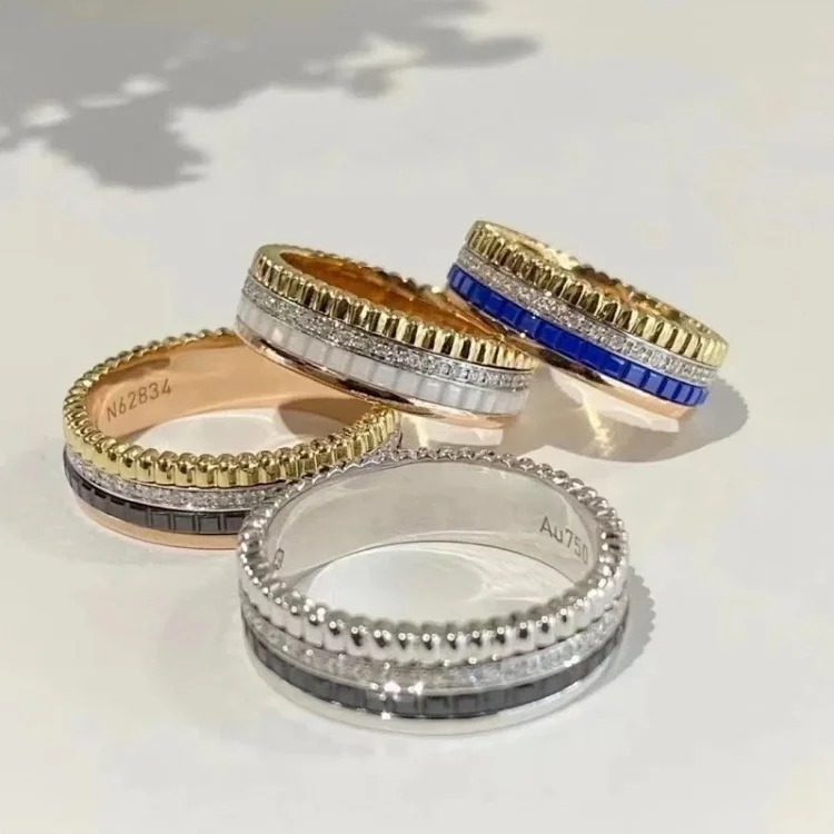 High v gold Shilairun ceramic ring narrow with diamond 18k CNC couple ring Baojia lion and dragon men and women