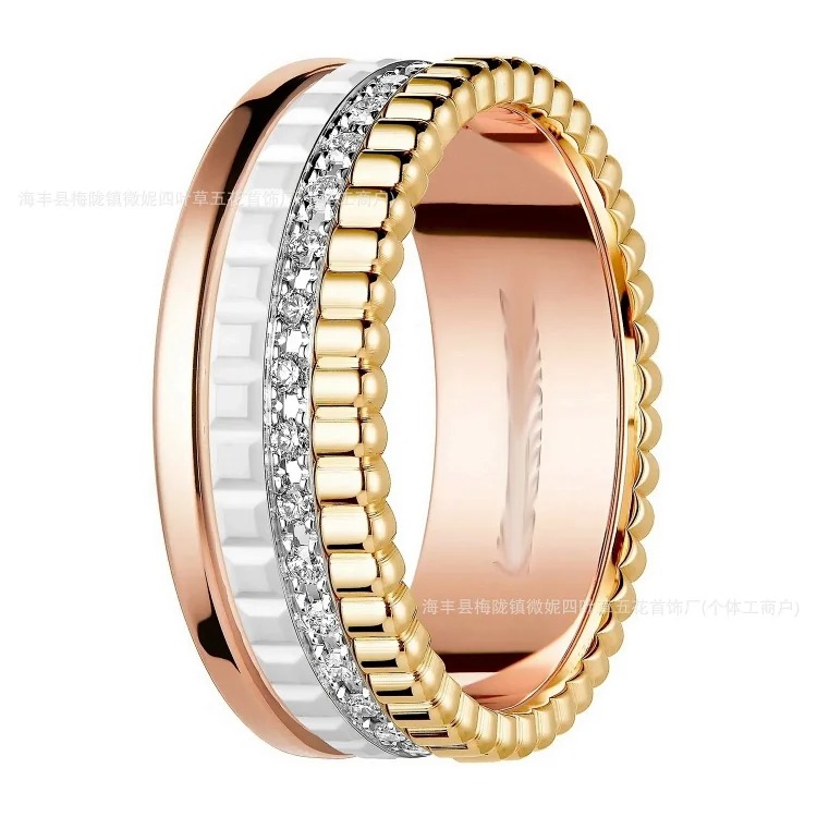 High v gold Shilairun ceramic ring narrow with diamond 18k CNC couple ring Baojia lion and dragon men and women image 6