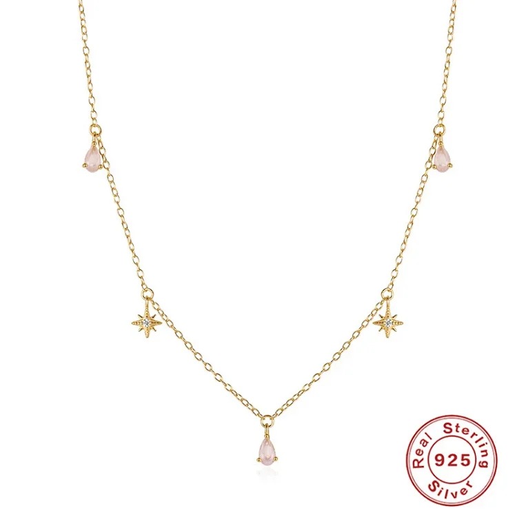 New S925 sterling silver water drop set with diamond stars stacked summer clavicle necklace Internet celebrity Douyin same style clavicle chain for women
