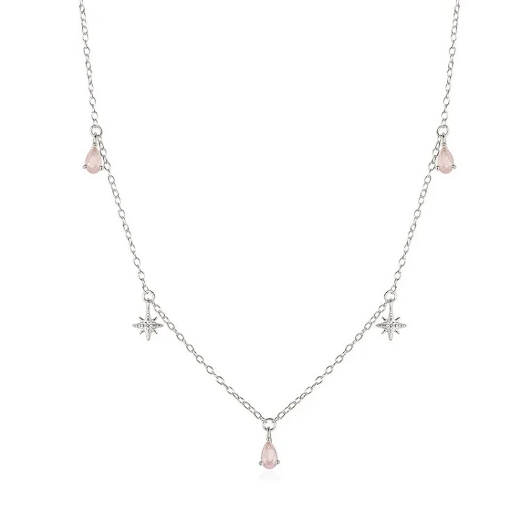 New S925 sterling silver water drop set with diamond stars stacked summer clavicle necklace Internet celebrity Douyin same style clavicle chain for women