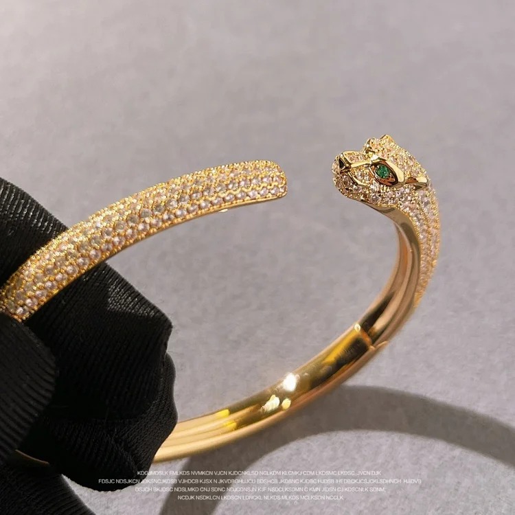 Cross-border popular fashion high diamond-encrusted leopard bracelet fashionable high-end full diamond double-ended gypsophila versatile bracelet