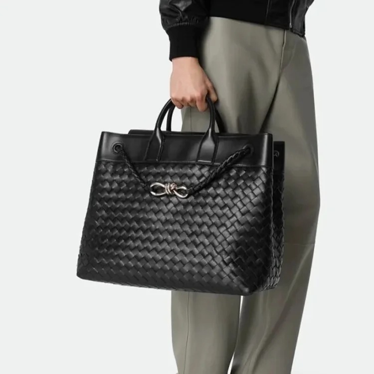 Cross-border popular hand-woven tote bag, genuine leather women's bag, Andiam extra large capacity handbag, shoulder crossbody bag