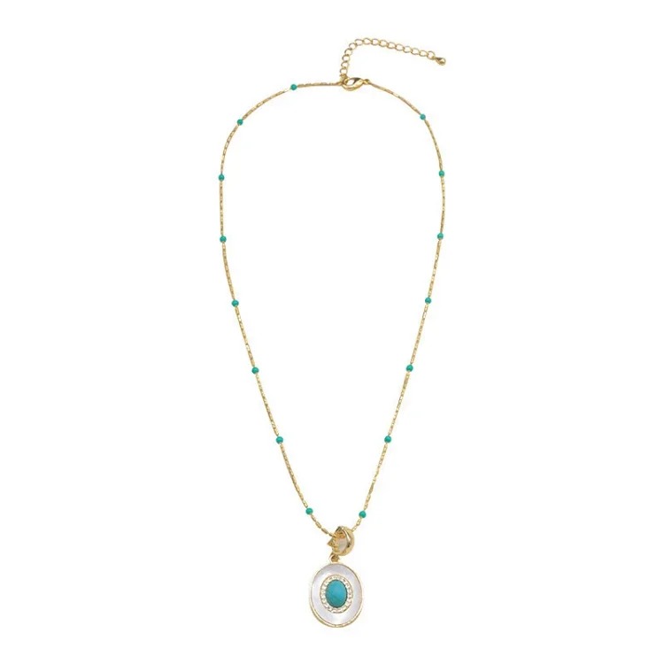 Turquoise Pearl Necklace Stacked Women's Accessories Clavicle Chain Autumn and Winter High-end Light Luxury Niche Pendant Necklace Jewelry