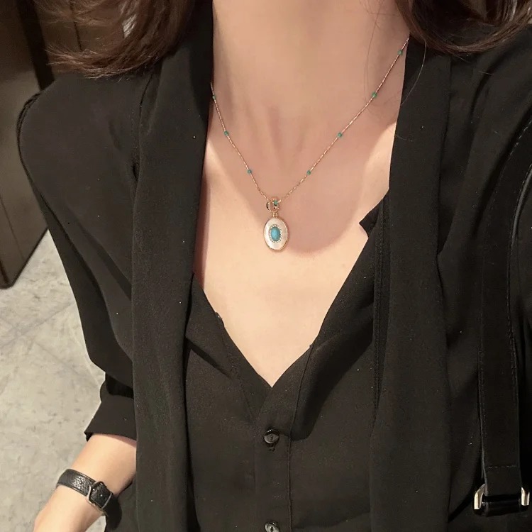 Turquoise Pearl Necklace Stacked Women's Accessories Clavicle Chain Autumn and Winter High-end Light Luxury Niche Pendant Necklace Jewelry