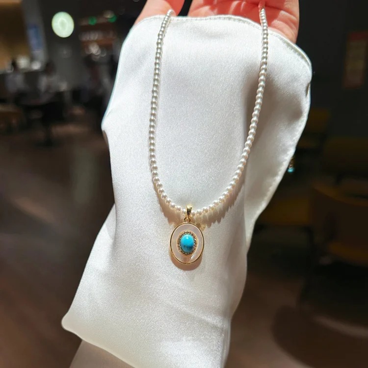 Turquoise Pearl Necklace Stacked Women's Accessories Clavicle Chain Autumn and Winter High-end Light Luxury Niche Pendant Necklace Jewelry