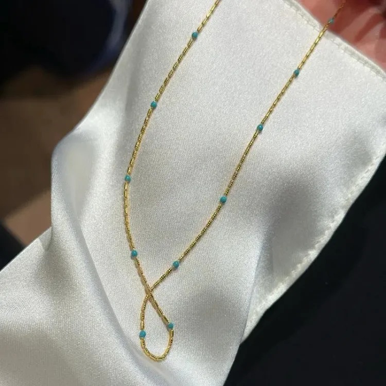 Turquoise Pearl Necklace Stacked Women's Accessories Clavicle Chain Autumn and Winter High-end Light Luxury Niche Pendant Necklace Jewelry