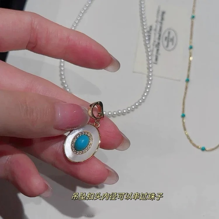 Turquoise Pearl Necklace Stacked Women's Accessories Clavicle Chain Autumn and Winter High-end Light Luxury Niche Pendant Necklace Jewelry