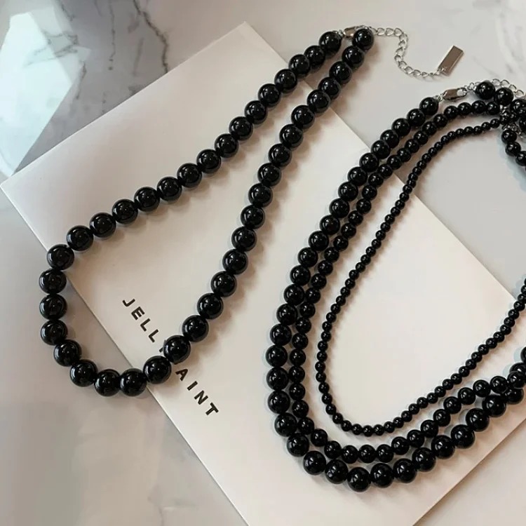 Korean blogger fever's same style black onyx necklace s925 sterling silver clavicle chain women's ins cool style high-end necklace