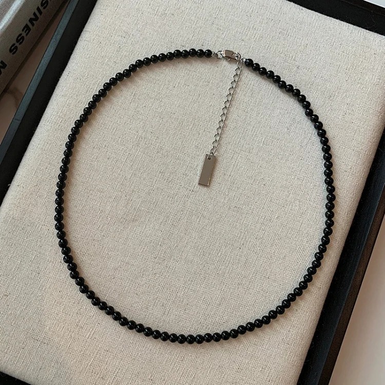 Korean blogger fever's same style black onyx necklace s925 sterling silver clavicle chain women's ins cool style high-end necklace