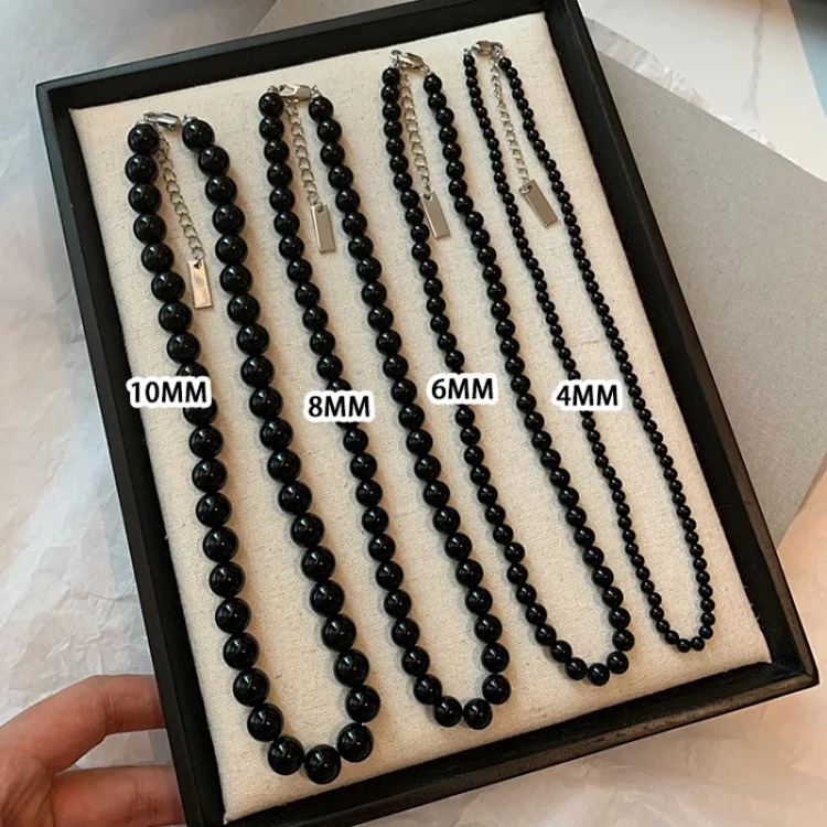 Korean blogger fever's same style black onyx necklace s925 sterling silver clavicle chain women's ins cool style high-end necklace