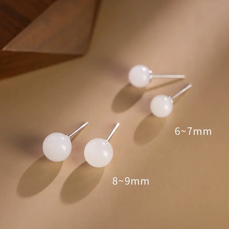 Genuine natural Hetian jade earrings s999 sterling silver earrings for women exquisite small earrings national style new Chinese style earrings