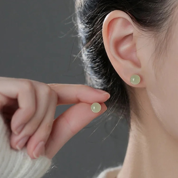 Genuine natural Hetian jade earrings s999 sterling silver earrings for women exquisite small earrings national style new Chinese style earrings
