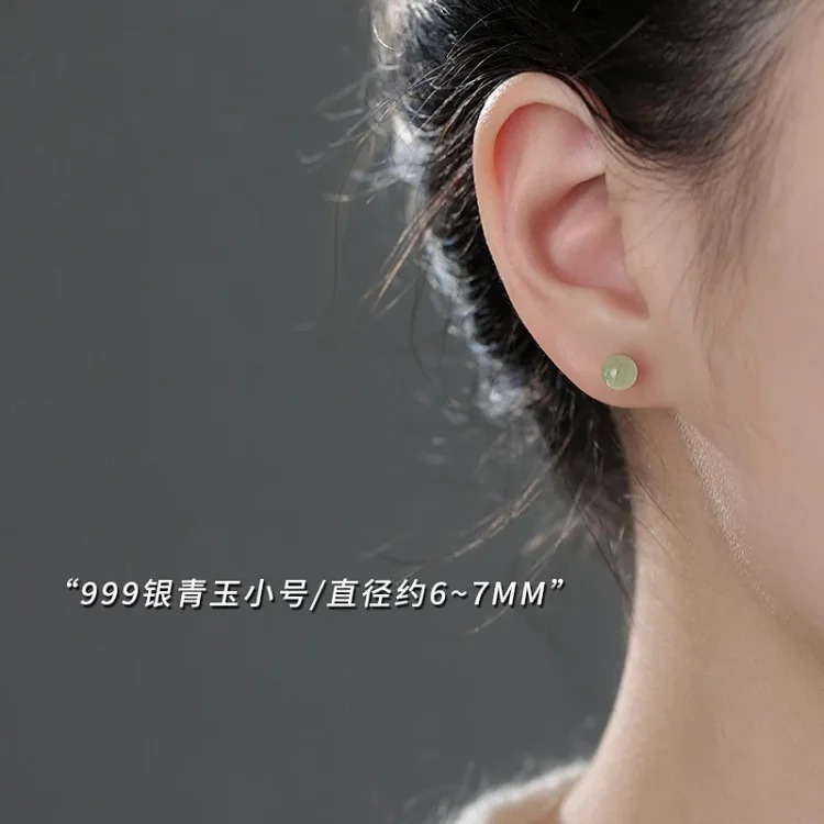 Genuine natural Hetian jade earrings s999 sterling silver earrings for women exquisite small earrings national style new Chinese style earrings
