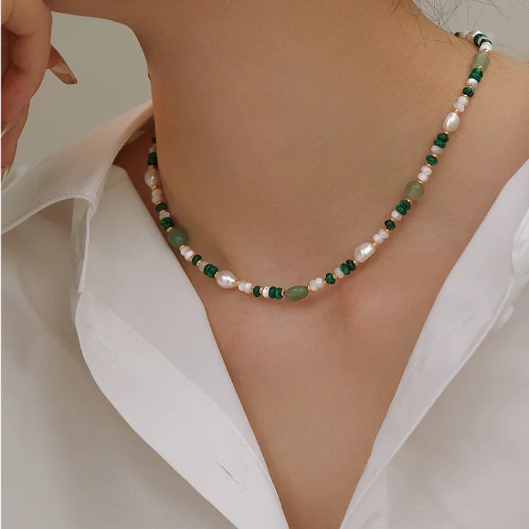 Dopamine natural freshwater pearl necklace necklace colorful beaded clavicle chain women's new light luxury and high-end necklace