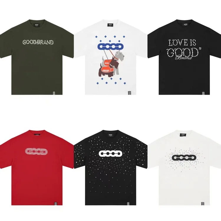 Goodbrand pearl slogan short-sleeved shirt