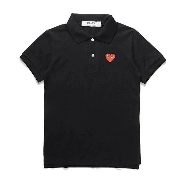 Little black heart polo shirt for men and women, loose T-shirt, cotton short sleeves for couples