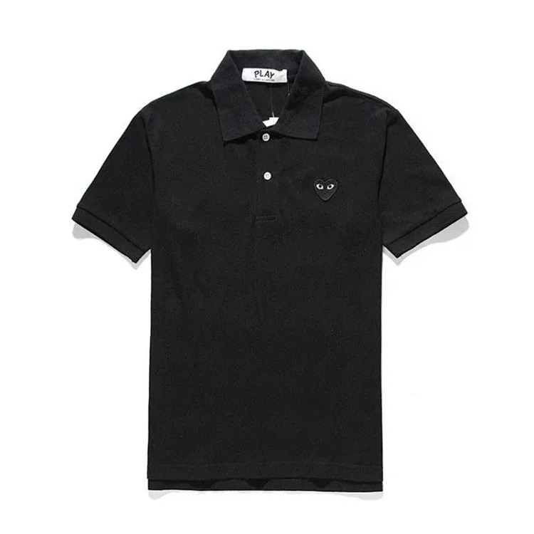 Little black heart polo shirt for men and women, loose T-shirt, cotton short sleeves for couples image 2