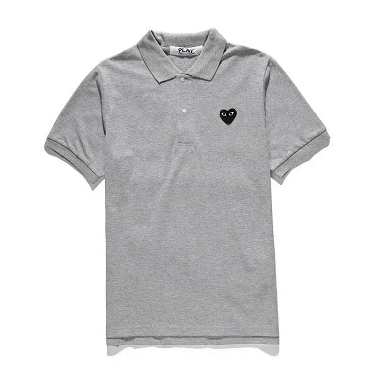 Little black heart polo shirt for men and women, loose T-shirt, cotton short sleeves for couples image 4