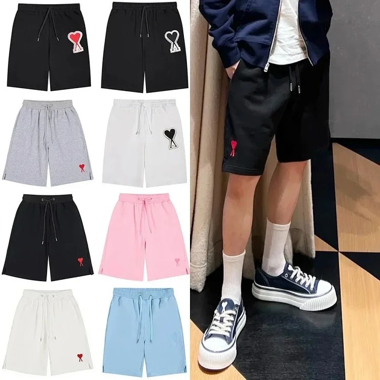 AMI Straight Leg Embroidered Heart Casual Shorts