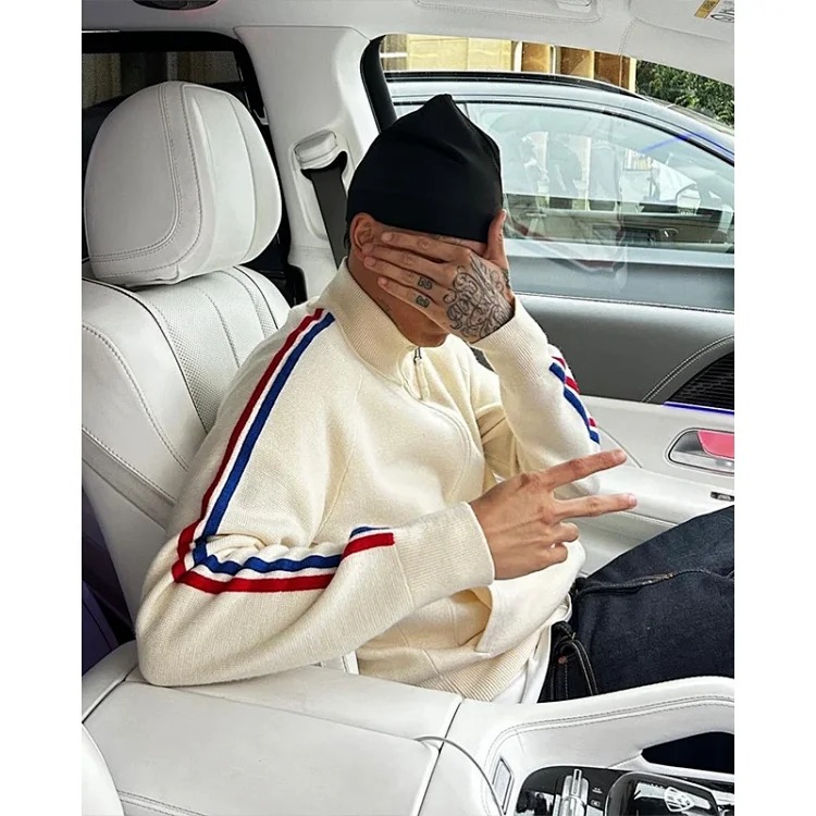 Crtz Street Hip Hop Stand Collar Cardigan Knit Sweater image 10