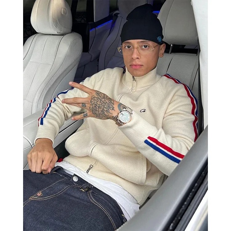 Crtz Street Hip Hop Stand Collar Cardigan Knit Sweater image 11