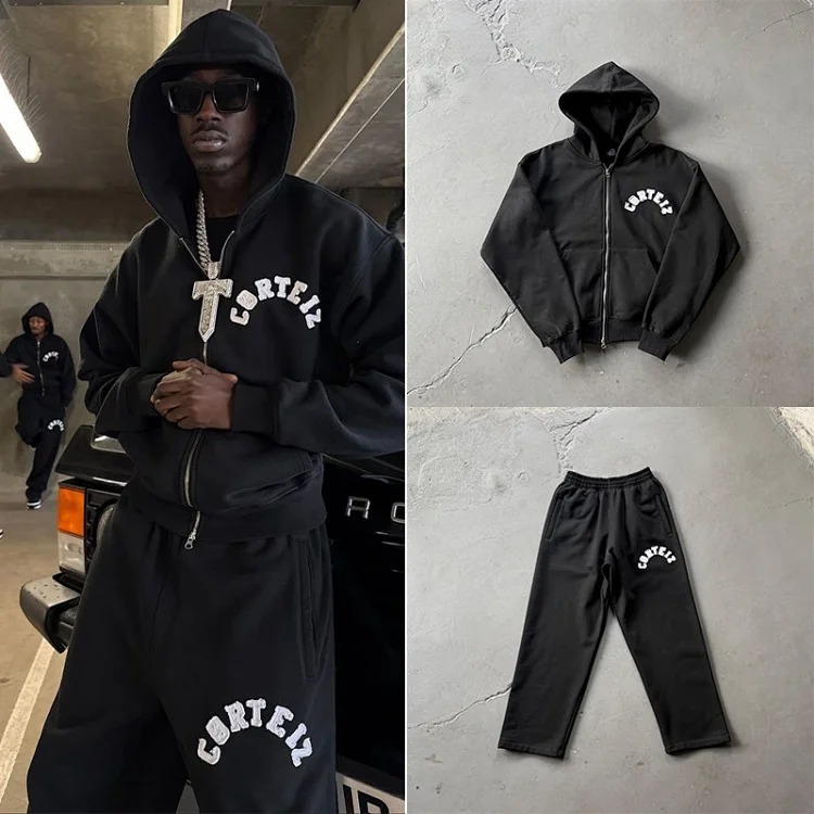 Crtz Letter Appliqué Hoodie Set
