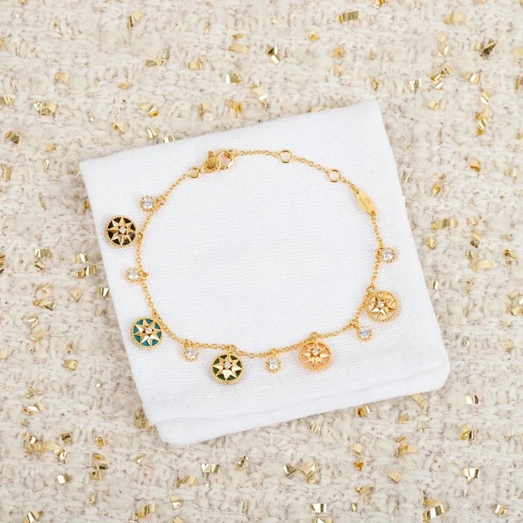 Dor Rose des Vents Bracelet Multi-Color Enamel Gold Tone image 6