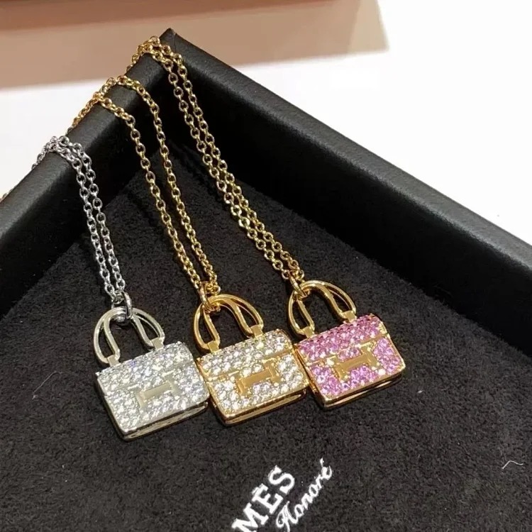 XXX-AMS padlock diamond rose gold pendant chain necklace-3837