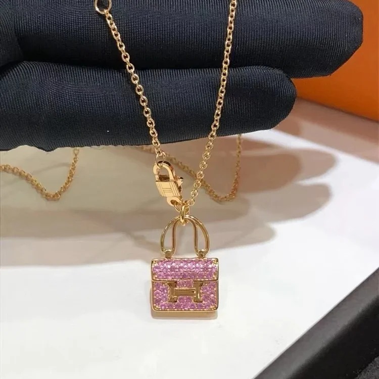 XXX-AMS padlock diamond rose gold pendant chain necklace-3837(pic3) XXX-AMS padlock diamond rose gold pendant chain necklace-3837