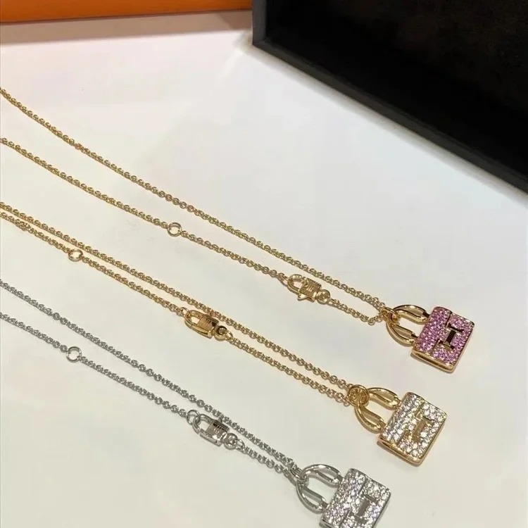 XXX-AMS padlock diamond rose gold pendant chain necklace-3837(pic6) XXX-AMS padlock diamond rose gold pendant chain necklace-3837