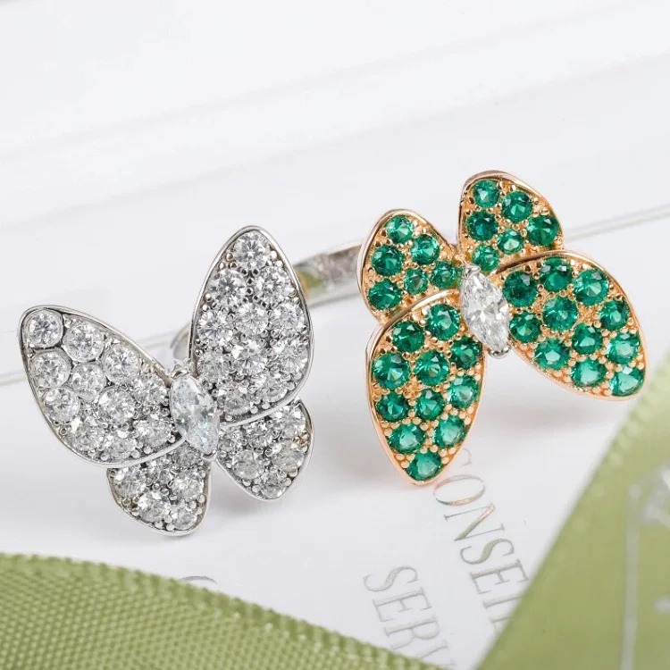 Double butterfly full diamond ring