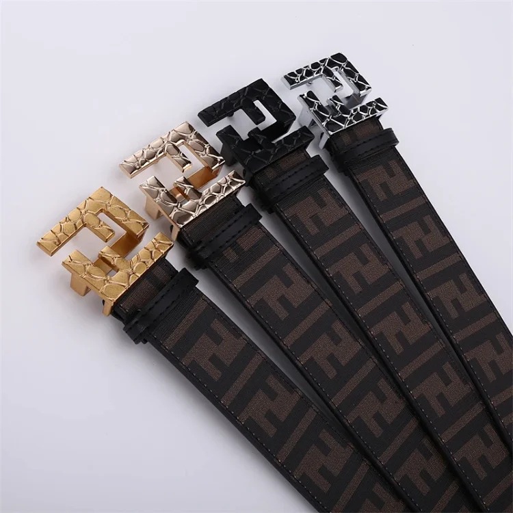 Double belt, versatile men's genuine leather Fencordi student FF , casual and durable Internet celebrity belt, new style