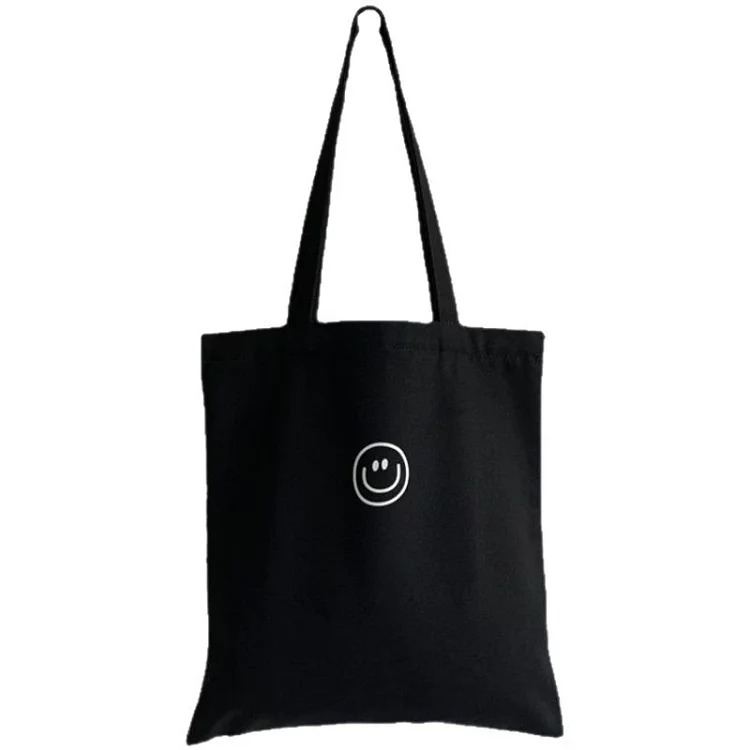 Original zipper smiley ins simple shoulder bag cotton canvas large capacity Korean casual literary student book XF