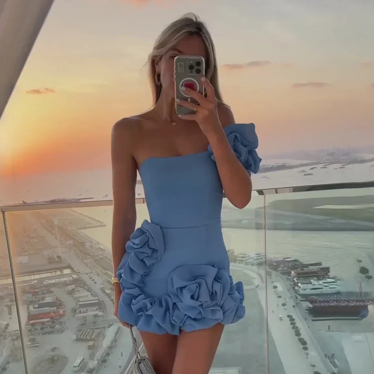 New Amazon cross-border dress tight skirt irregular ruffled bud waist dress
