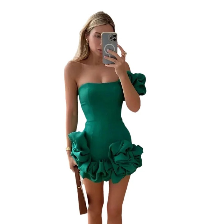 New Amazon cross-border dress tight skirt irregular ruffled bud waist dress