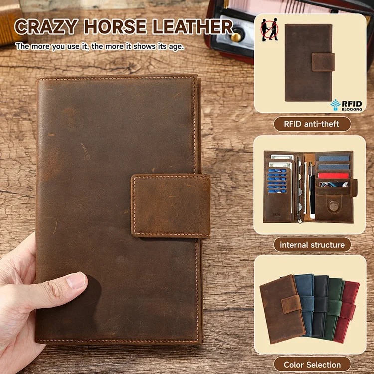 Crazy horse leather men's card bag RFID anti-theft brush Air Tag men wallet tracking and positioning passport wallet