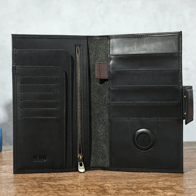 Crazy horse leather men's card bag RFID anti-theft brush Air Tag men wallet tracking and positioning passport wallet