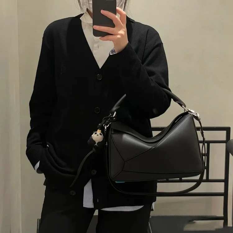 Puzzle geometric bag handbag shoulder bag crossbody bag cowhide versatile new fashion ins Xiaohongshu Douyin