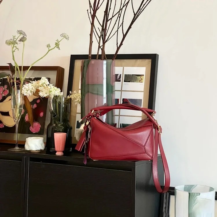 Puzzle geometric bag handbag shoulder bag crossbody bag cowhide versatile new fashion ins Xiaohongshu Douyin