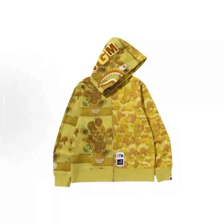 20206 cross-border trend bape new camouflage shark print jacket ape head sweatshirt one piece batch