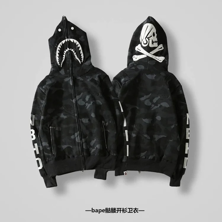 20206 cross-border trend bape new camouflage shark print jacket ape head sweatshirt one piece batch